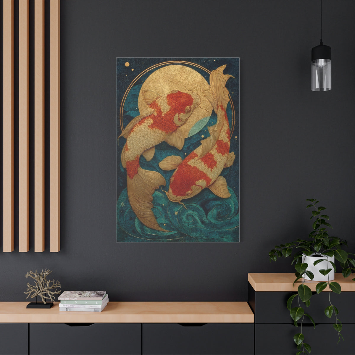 Koi Fish Gold Moon Wall Art & Canvas Print