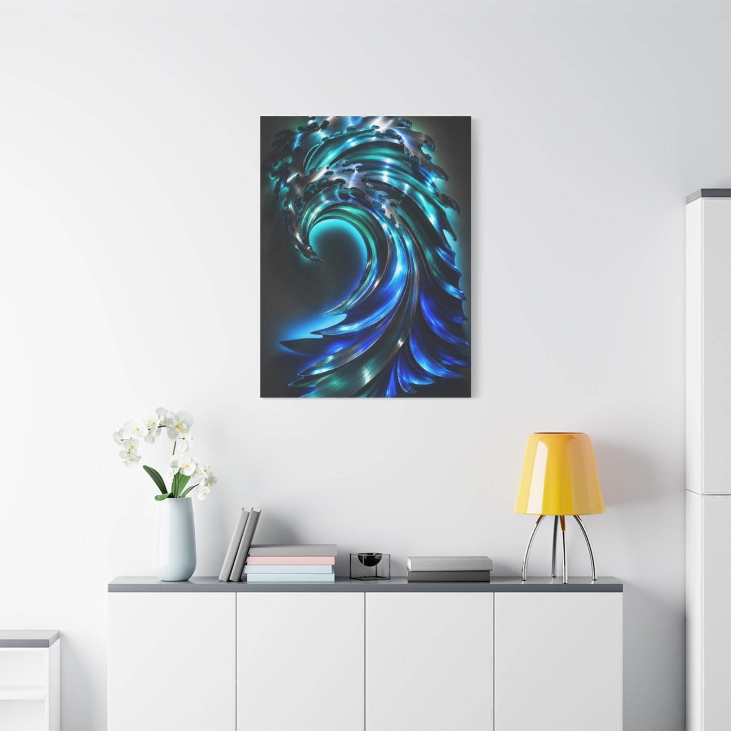 Illuminated Blue Wave Light Sculpture Wall Art & Canvas Print