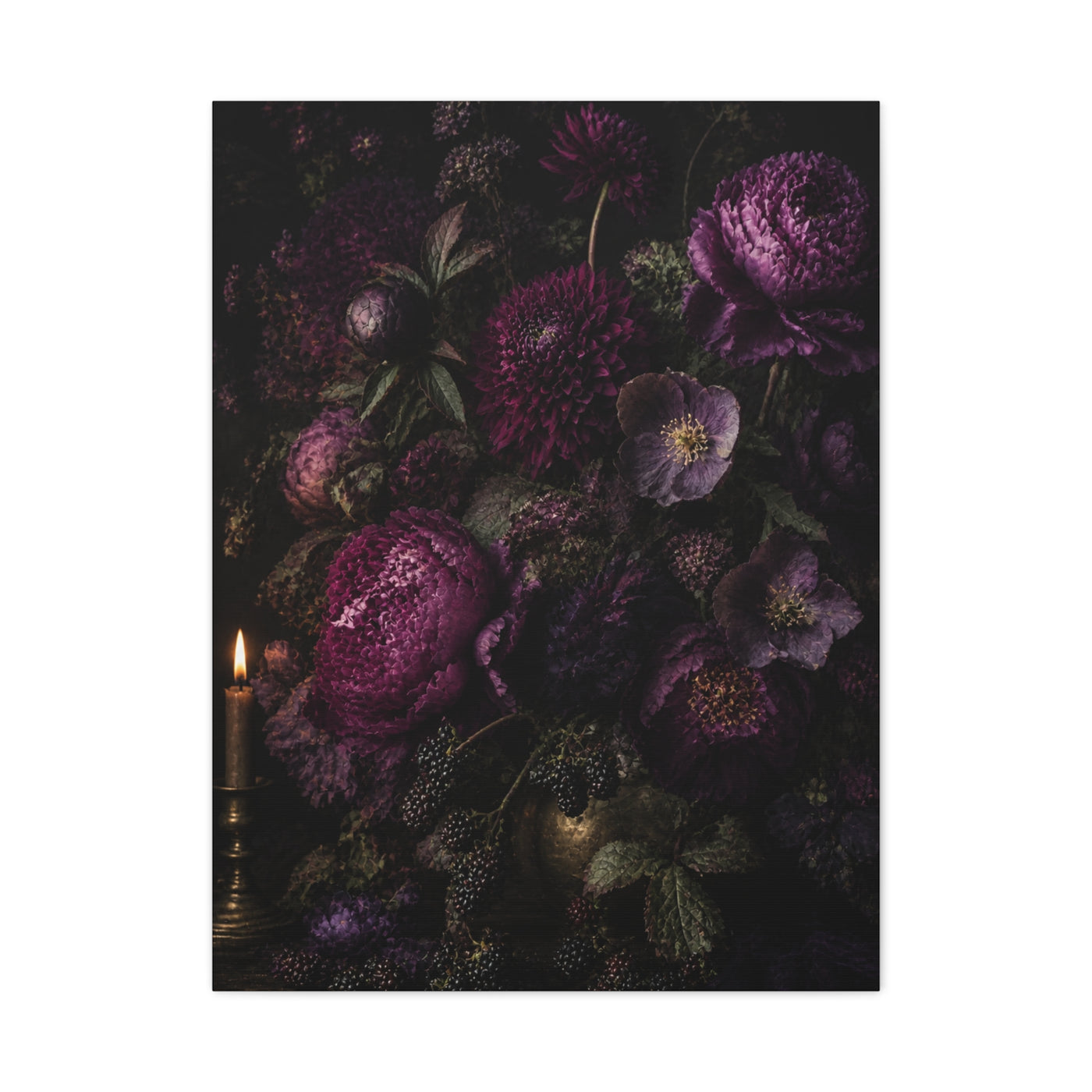 Dark Floral Still Life Candlelight Wall Art & Canvas Print