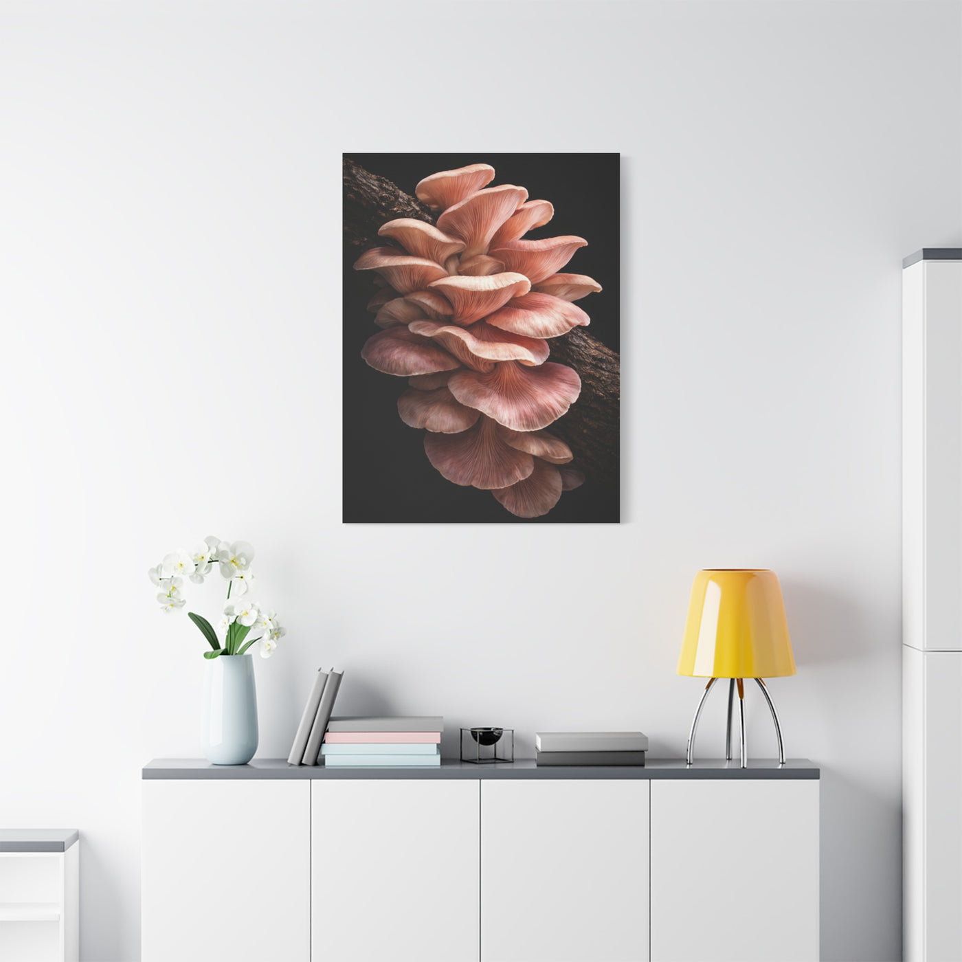 Blush Pink Oyster Mushroom Macro Study Wall Art & Canvas Print