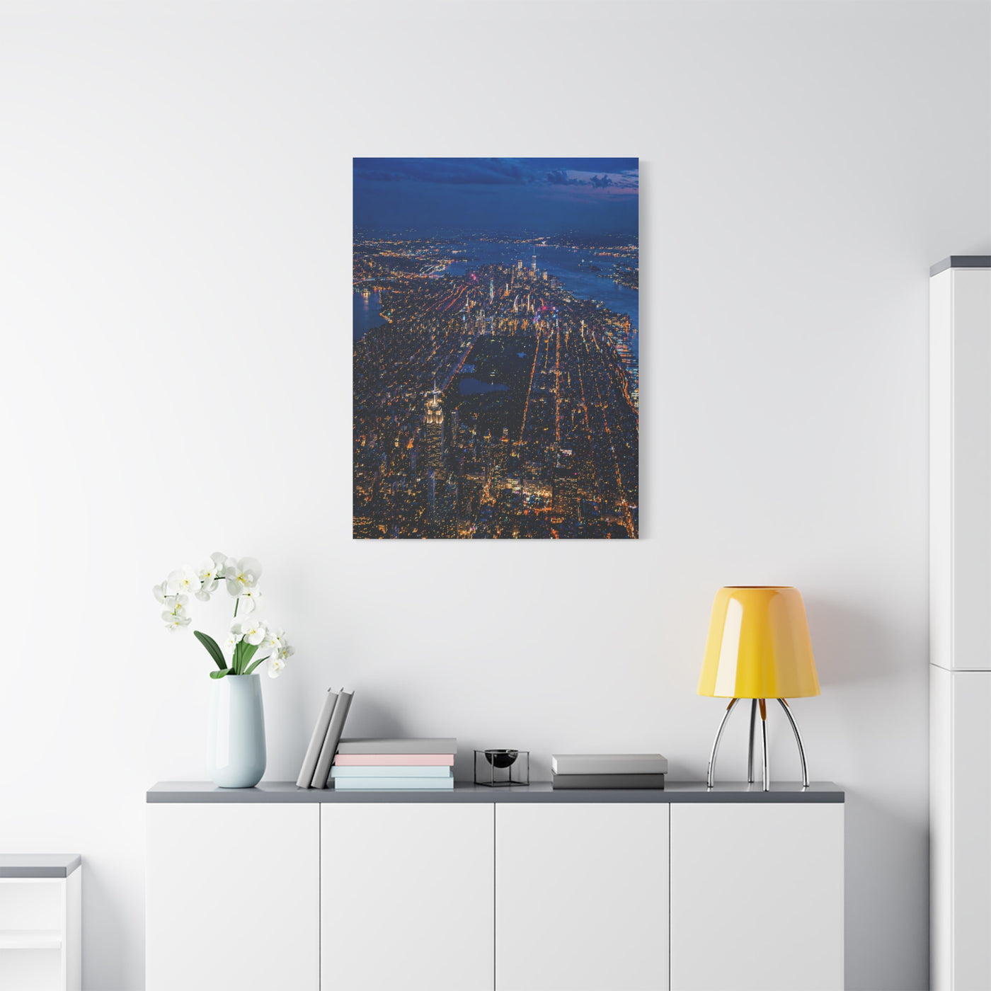 Aerial Manhattan Night Grid Wall Art & Canvas Print