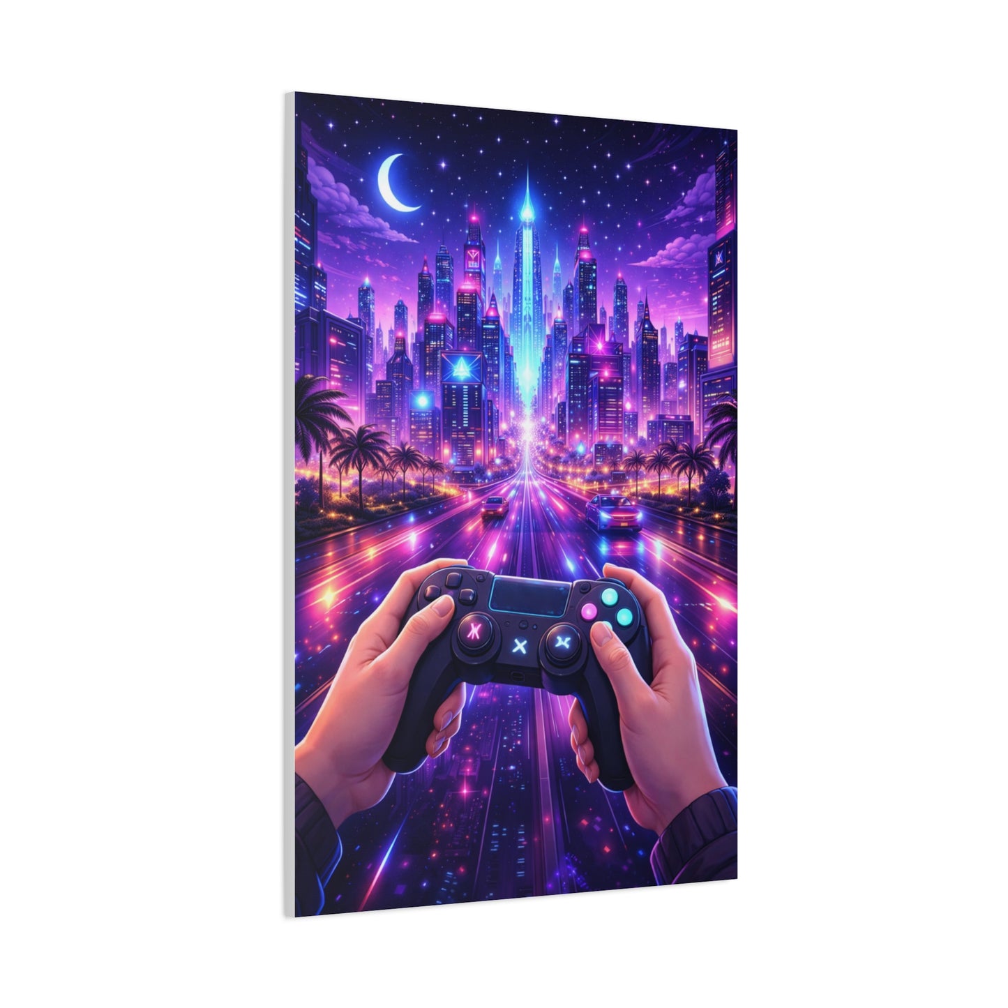 Cyberpunk Night Drive Gaming Scene Wall Art & Canvas Print