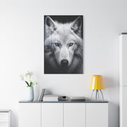 White Wolf Blue Eyes Monochrome Portrait Wall Art & Canvas Print