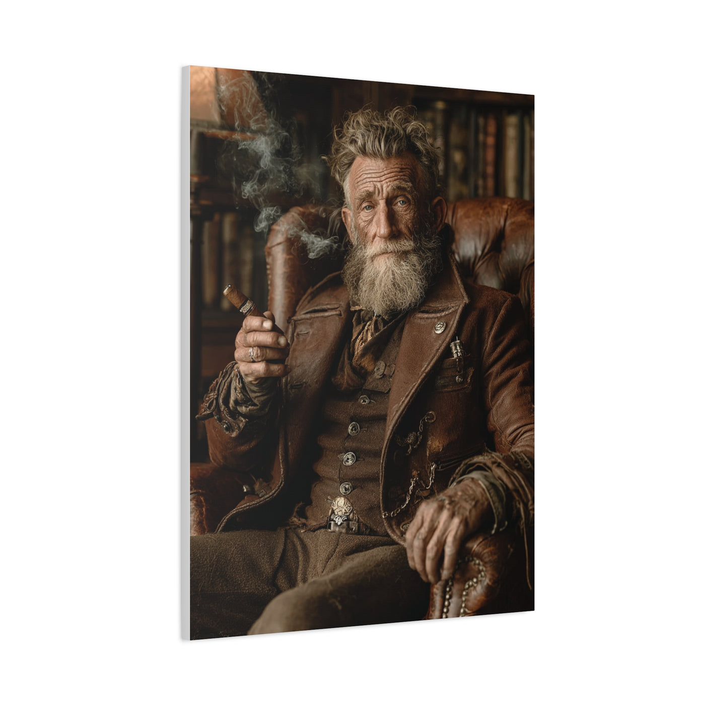Old Man Cigar Portrait Wall Art & Canvas Print