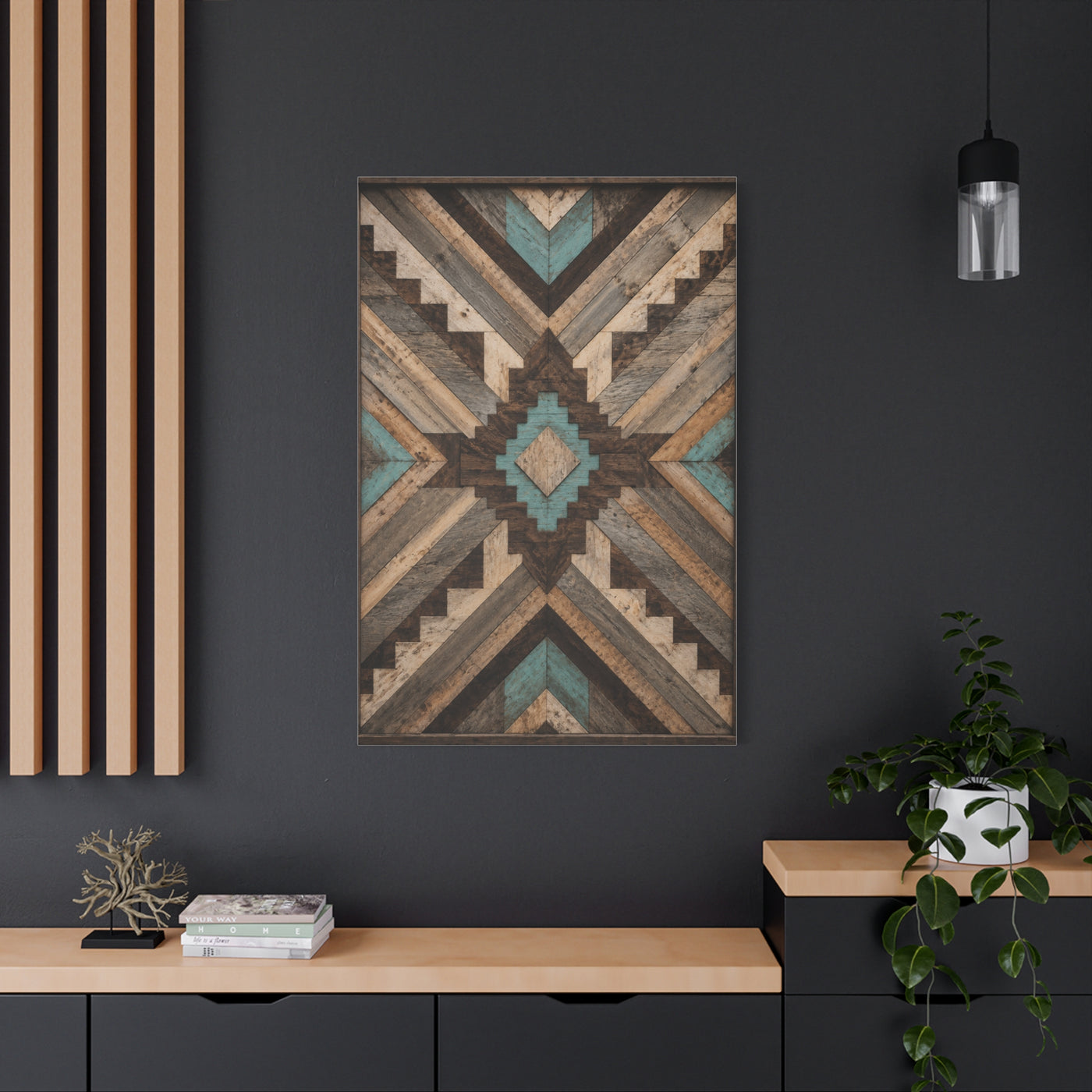 Reclaimed Wood Aztec Geometric Panel Wall Art & Canvas Print