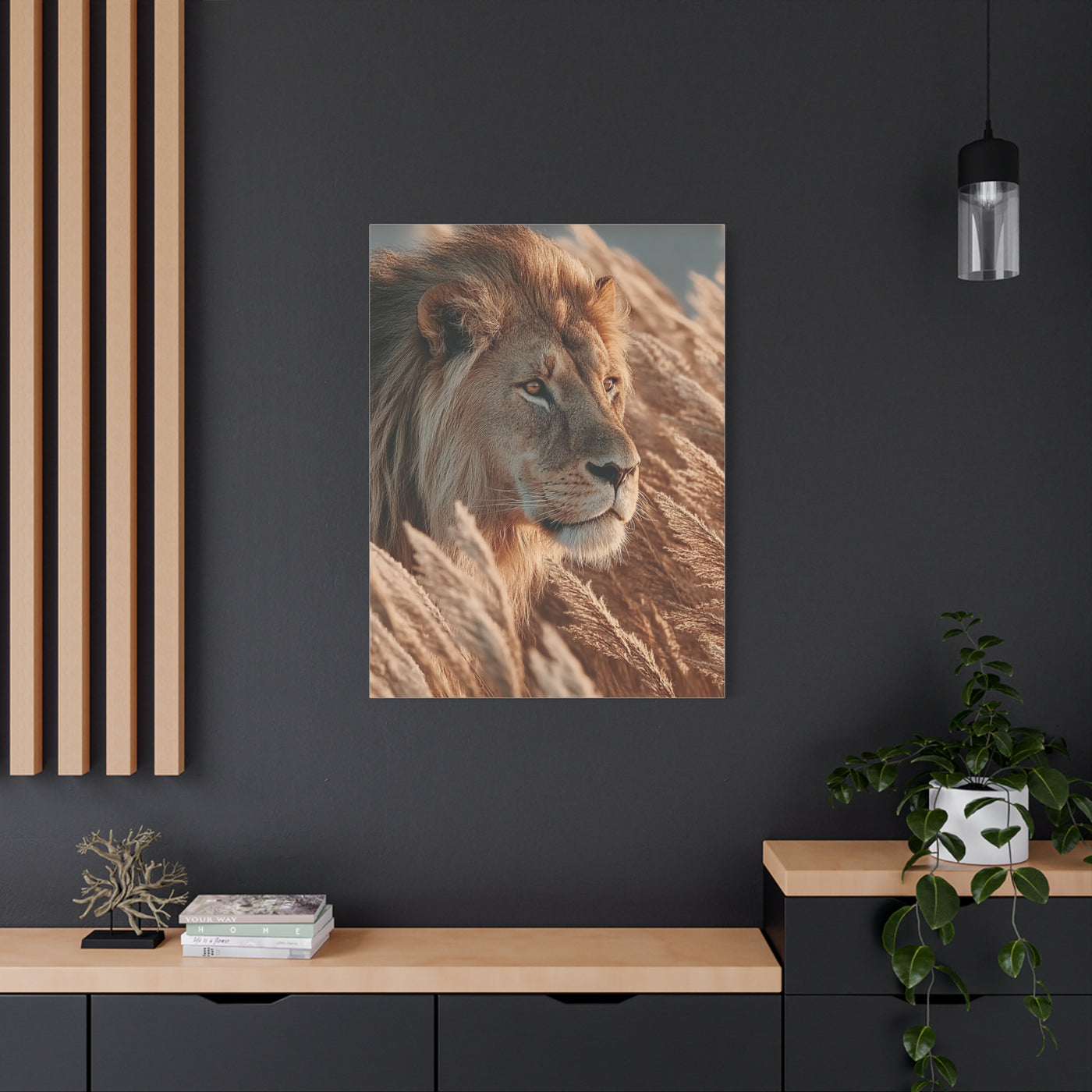 Lion in Golden Grass Calm Watch Wall Art & Canvas Print