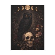 Gothic Moon Phase Owl Skull Wall Art & Canvas Print