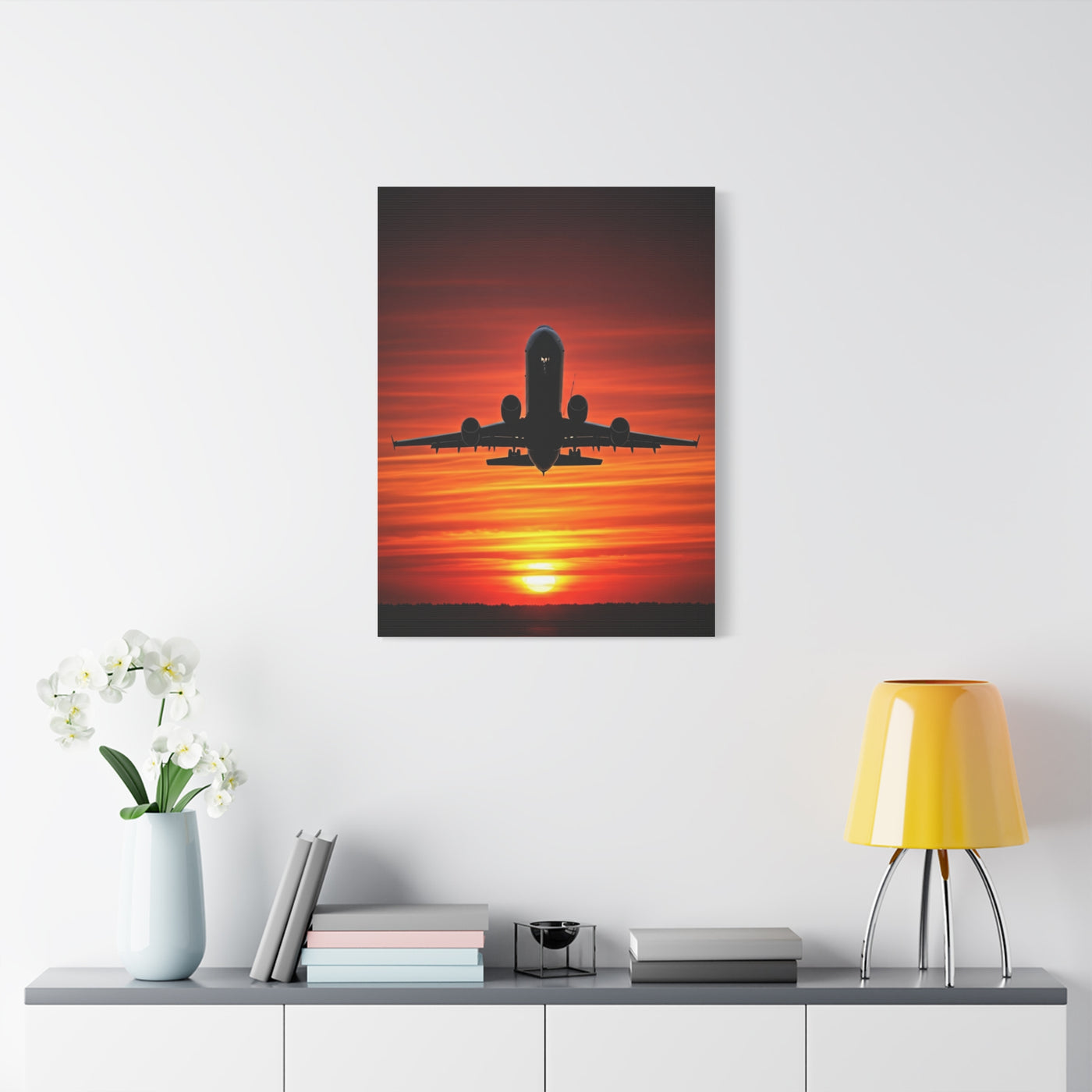 Sunset Departure Jet Silhouette Wall Art & Canvas Prints