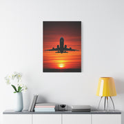 Sunset Departure Jet Silhouette Wall Art & Canvas Prints