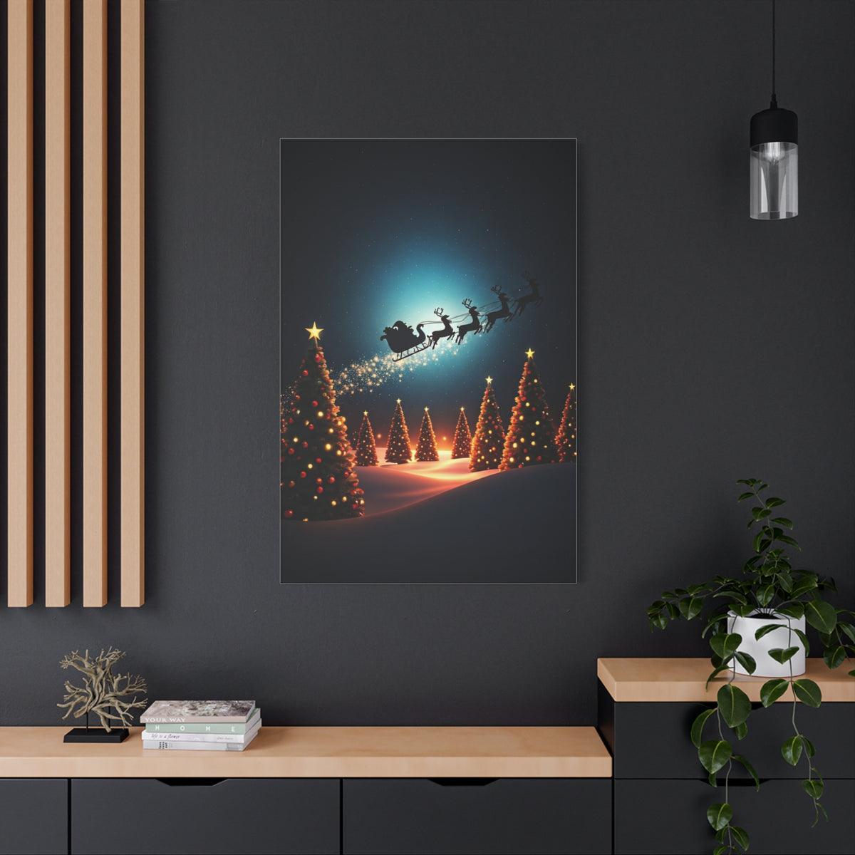 Santa Sleigh Midnight Flight Wall Art & Canvas Print