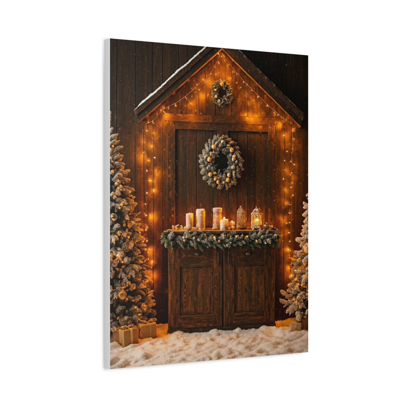 Festive Christmas Entrance With Wreath and Candlelight Wall Art & Canvas Print
