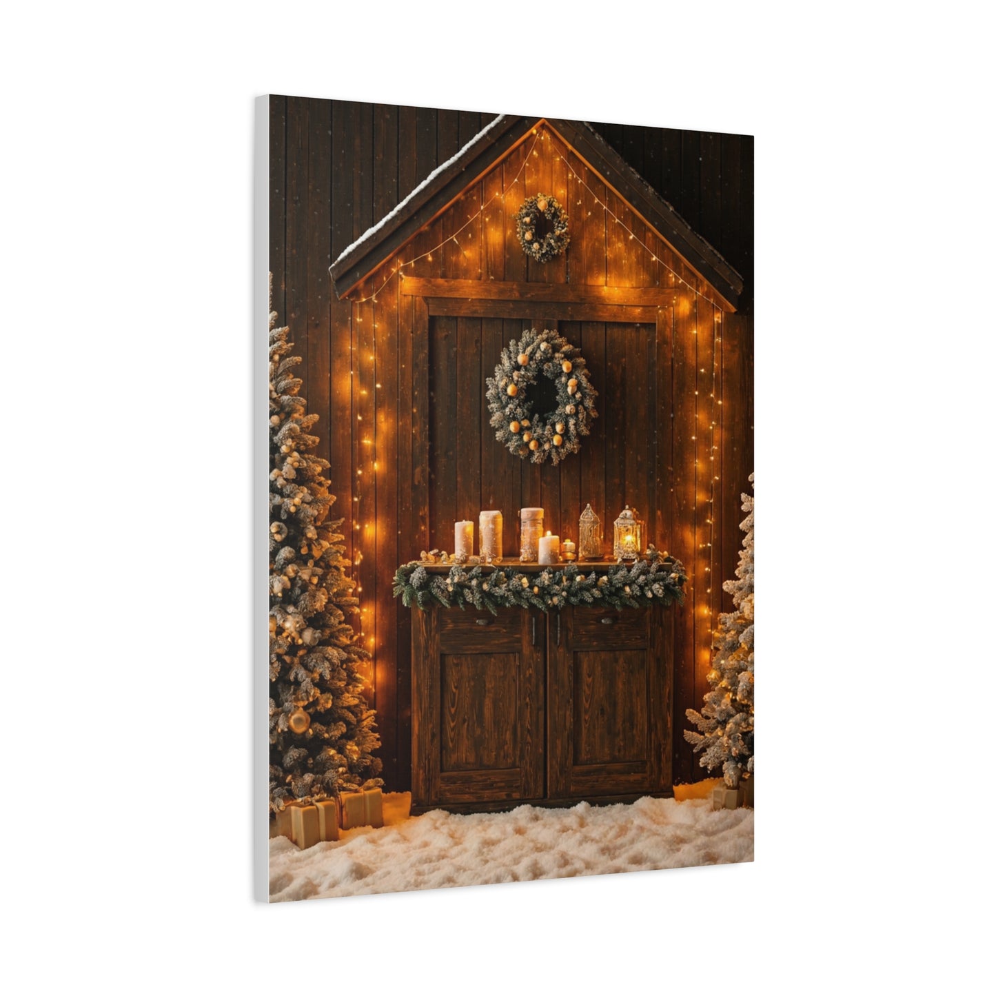 Festive Christmas Entrance With Wreath and Candlelight Wall Art & Canvas Print
