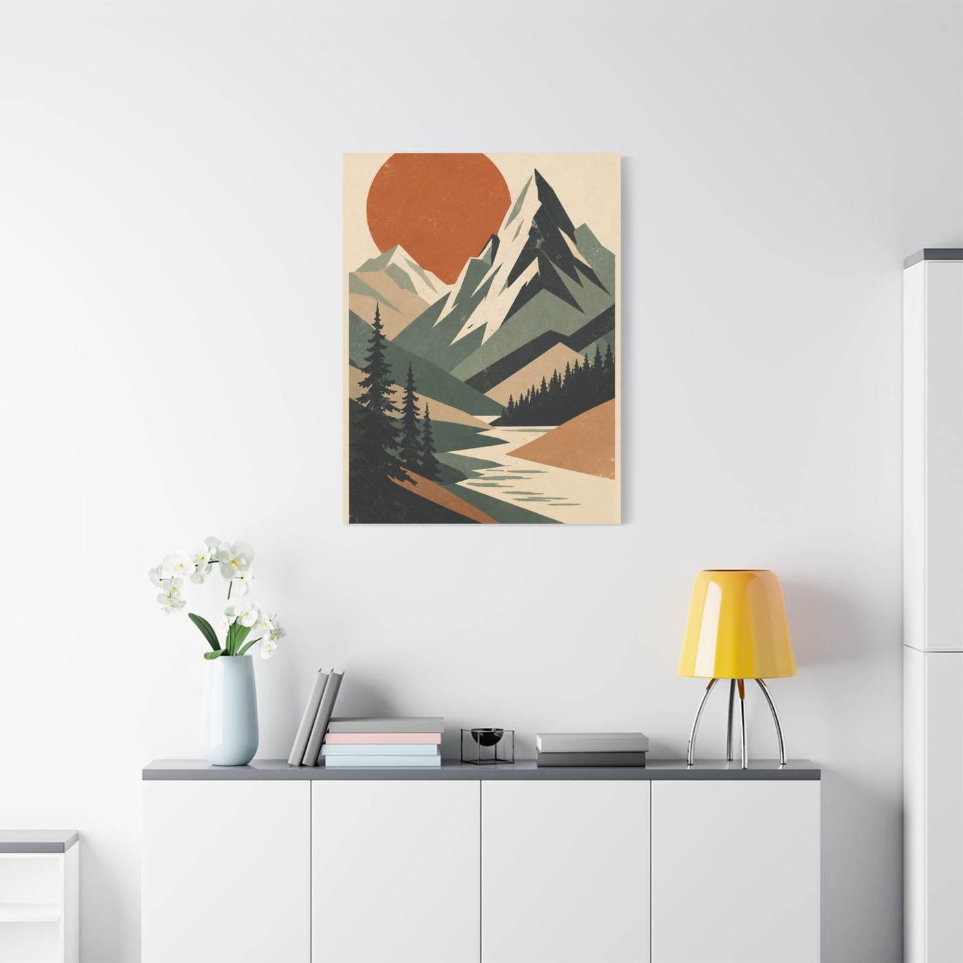 Mid-Century Graphic Sunset Mountain Wall Art & Canvas Print