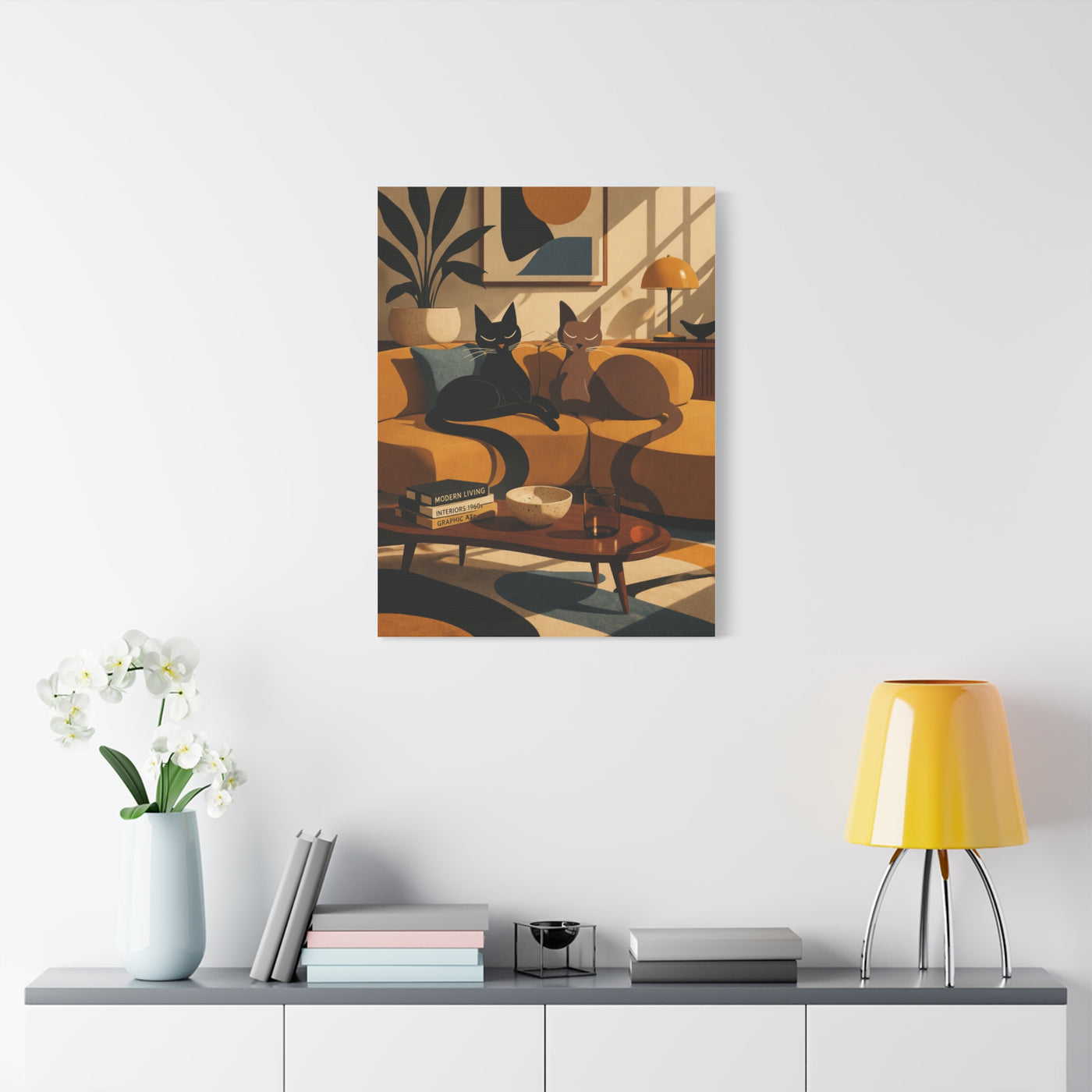 Playful Retro Cats Lounge Scene Wall Art & Canvas Print
