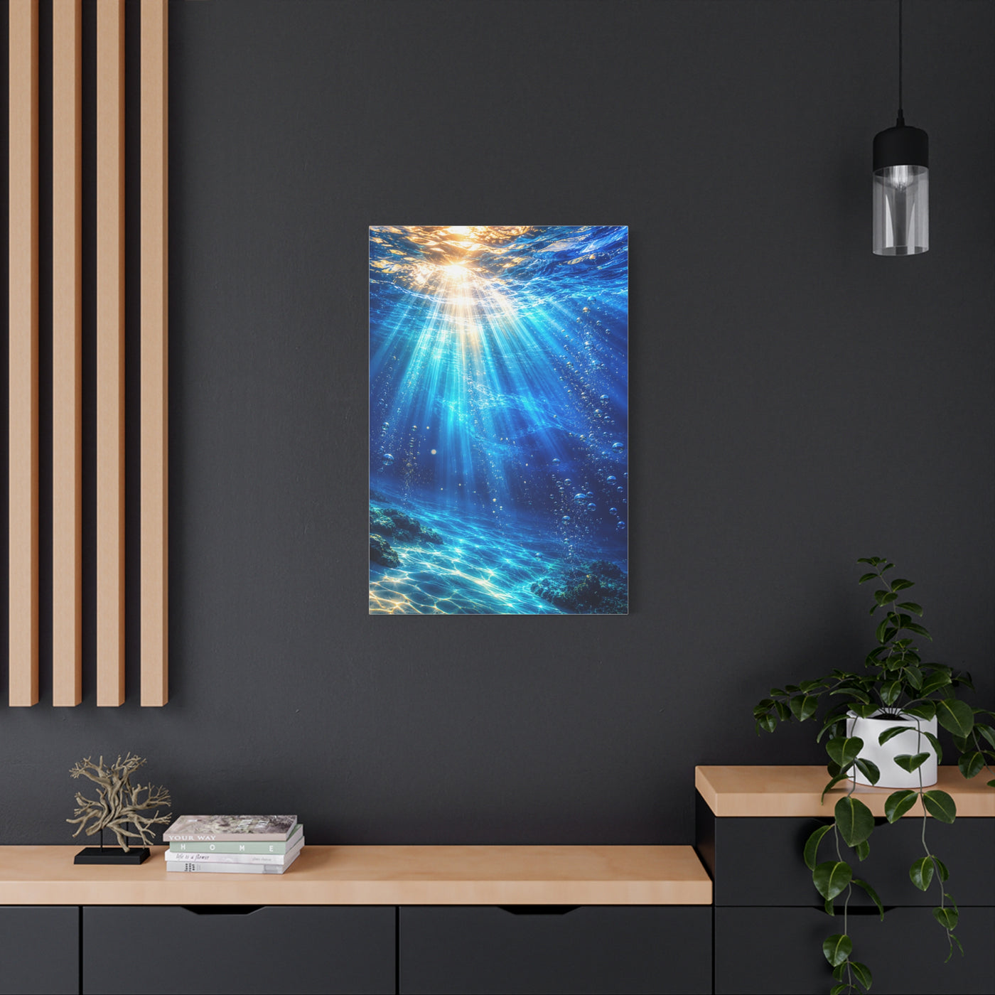 Sunlit Underwater Light Rays Ocean Scene Wall Art & Canvas Print