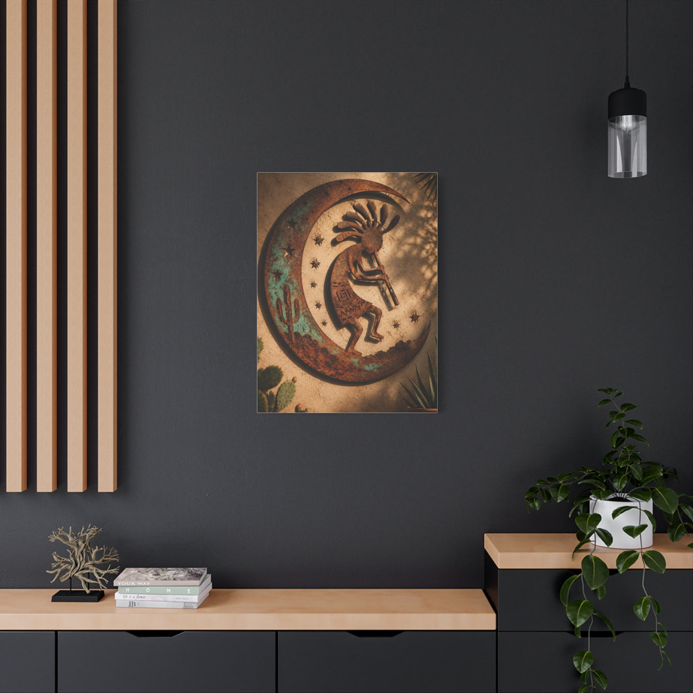 Kokopelli Crescent Moon Southwest Wall Art & Canvas Print