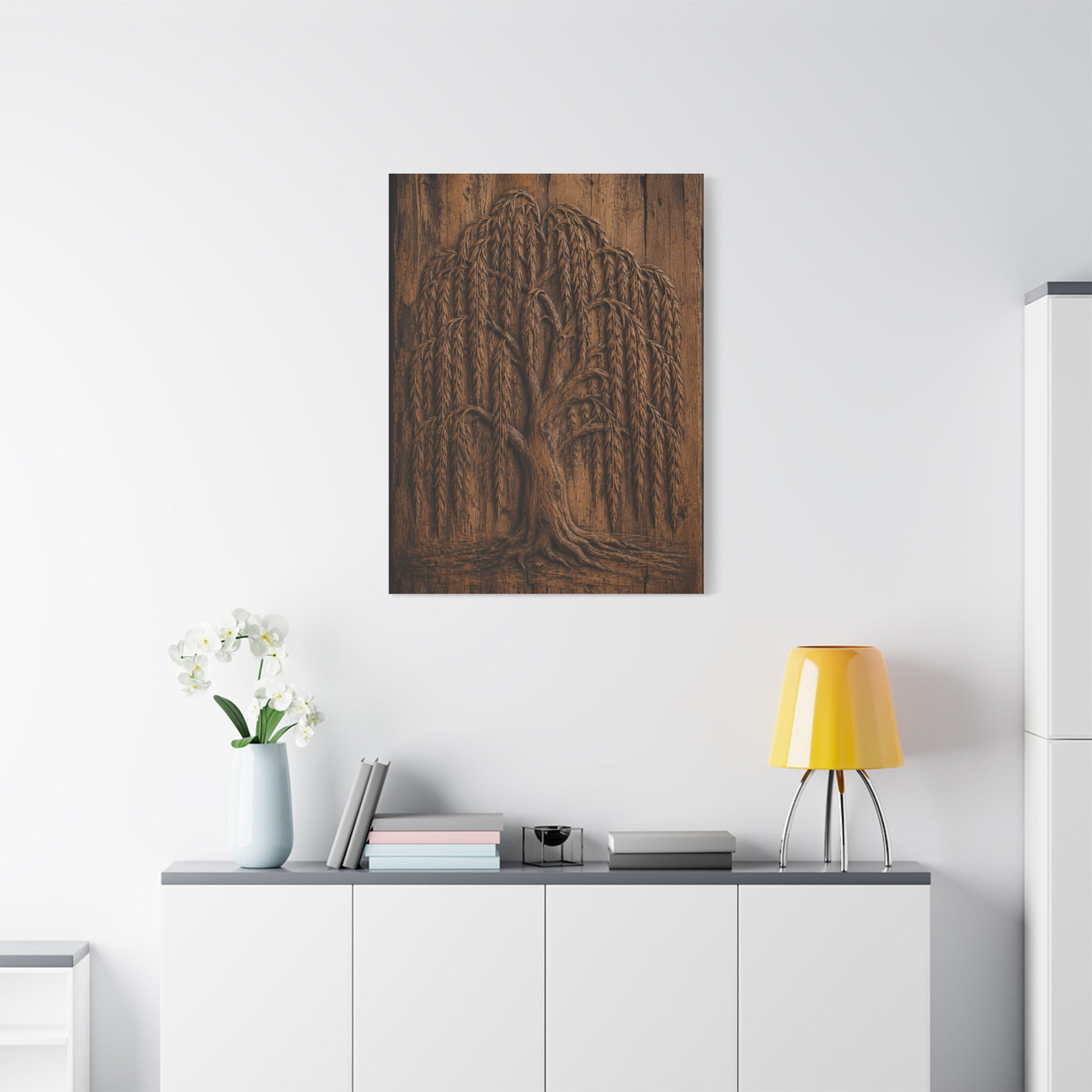 Carved Willow Tree Wooden Relief Trees Wall Art & Canvas Print
