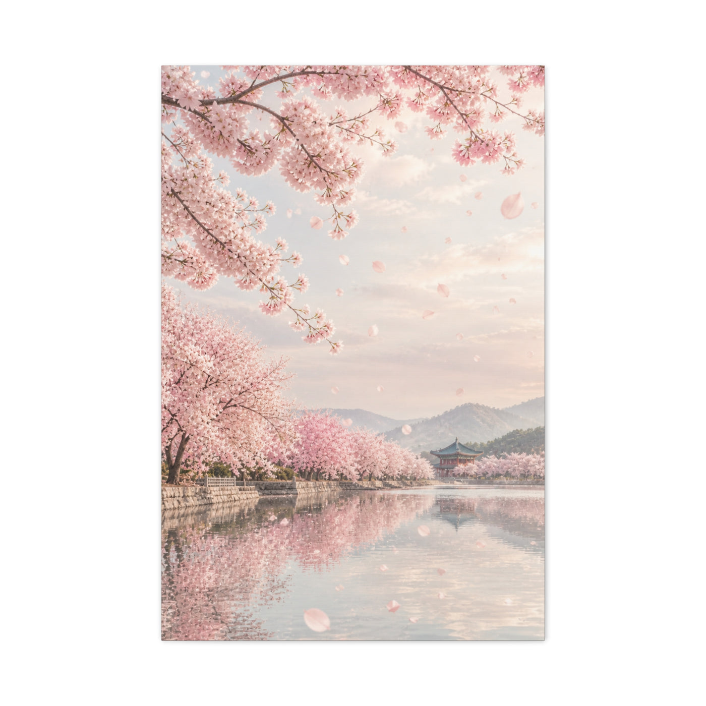 Cherry Blossom Reflection Landscape Wall Art & Canvas Print