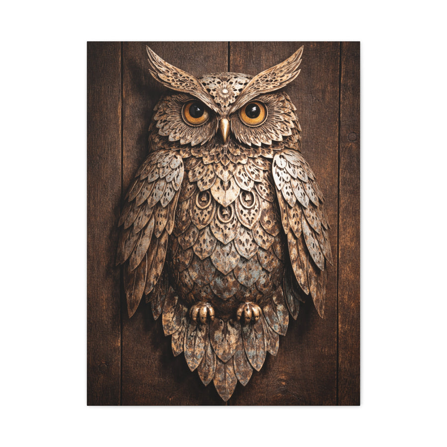 Rustic Metal Owl Sculpture Wall Art & Canvas Print