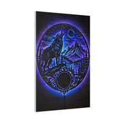 LED Mountain Wolf Night Circle Scene Wall Art & Canvas Print