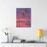 Miami Skyline Tropical Sunset With Palm Trees Wall Art & Canvas Print