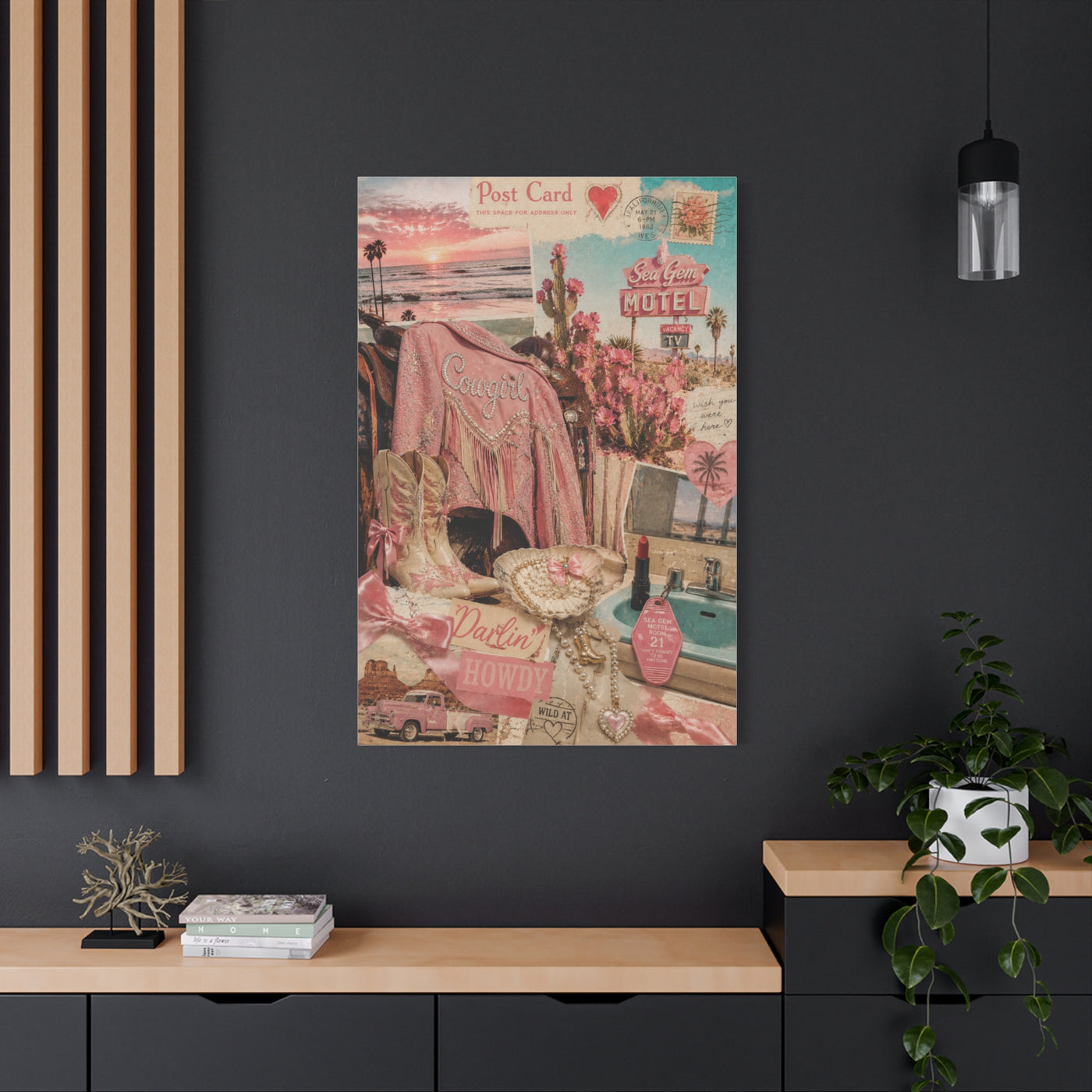 Coquette Cowgirl Desert Postcard Collage Wall Art & Canvas Print