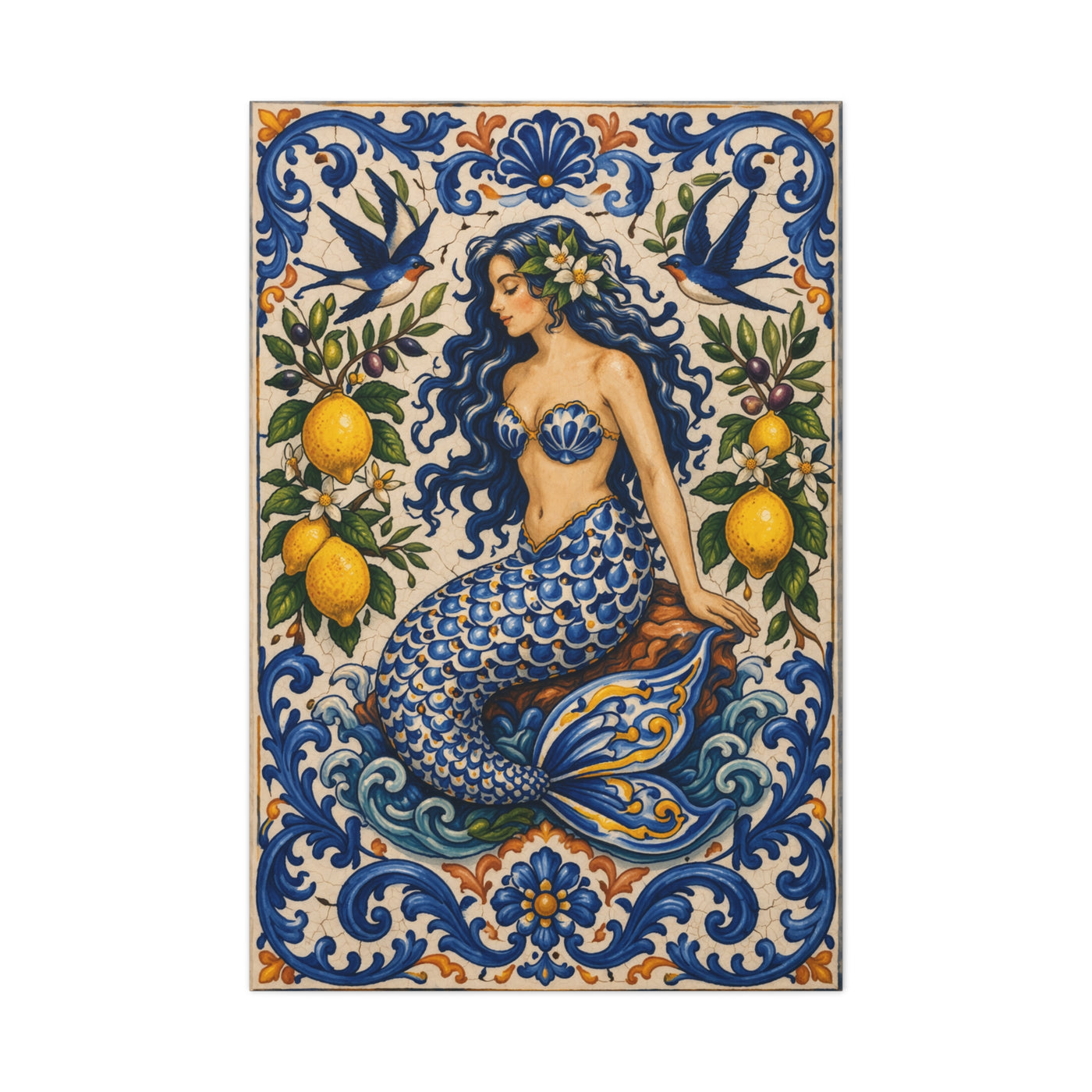 Sicilian Majolica Mermaid Tile Wall Art & Canvas Print