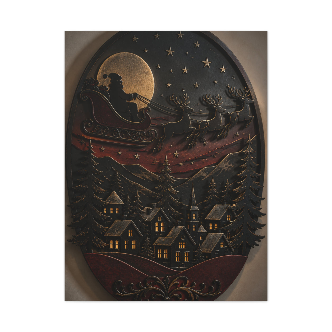 Layered Metal Santa Sleigh Village Wall Art & Canvas Print