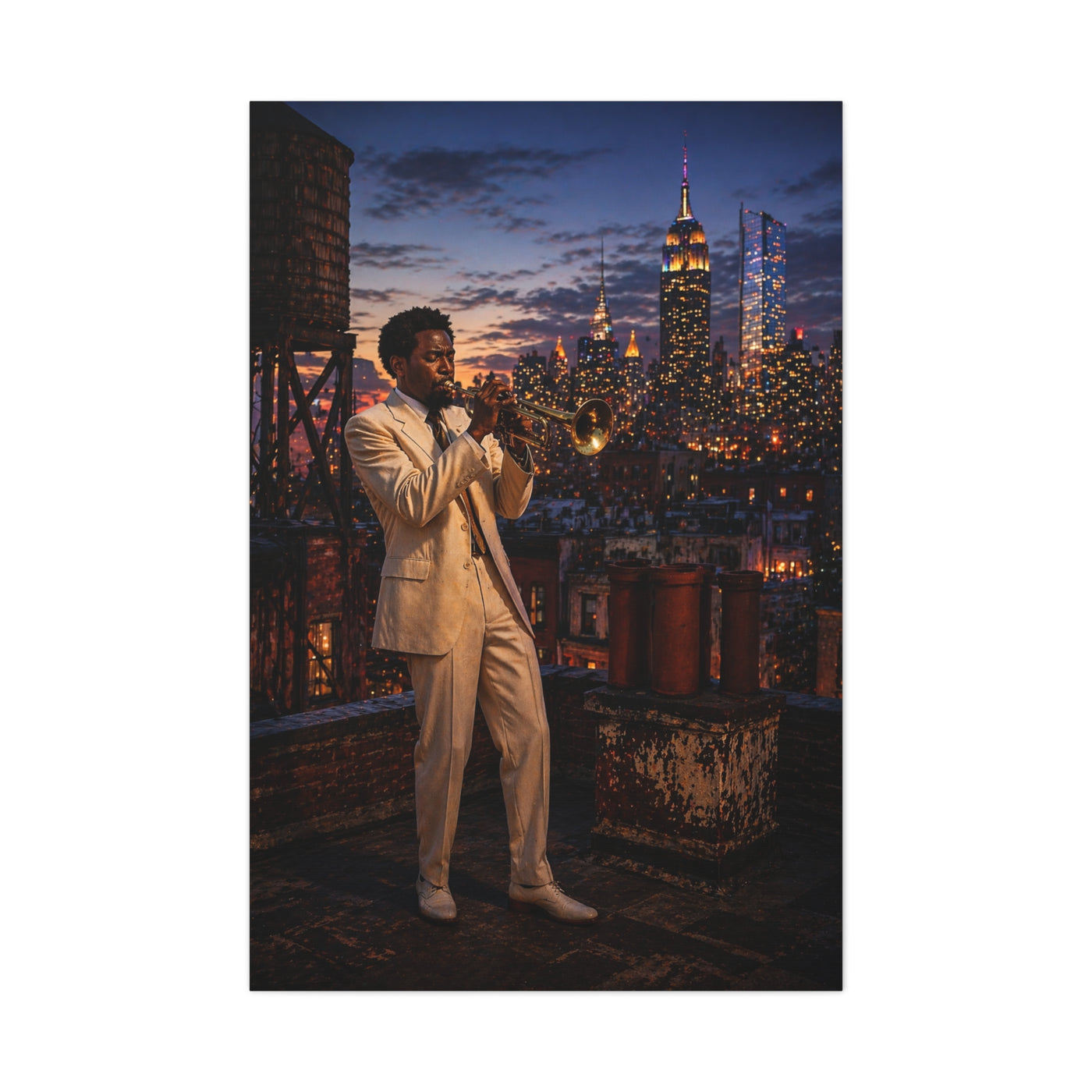 Rooftop Jazz Manhattan Twilight Wall Art & Canvas Print