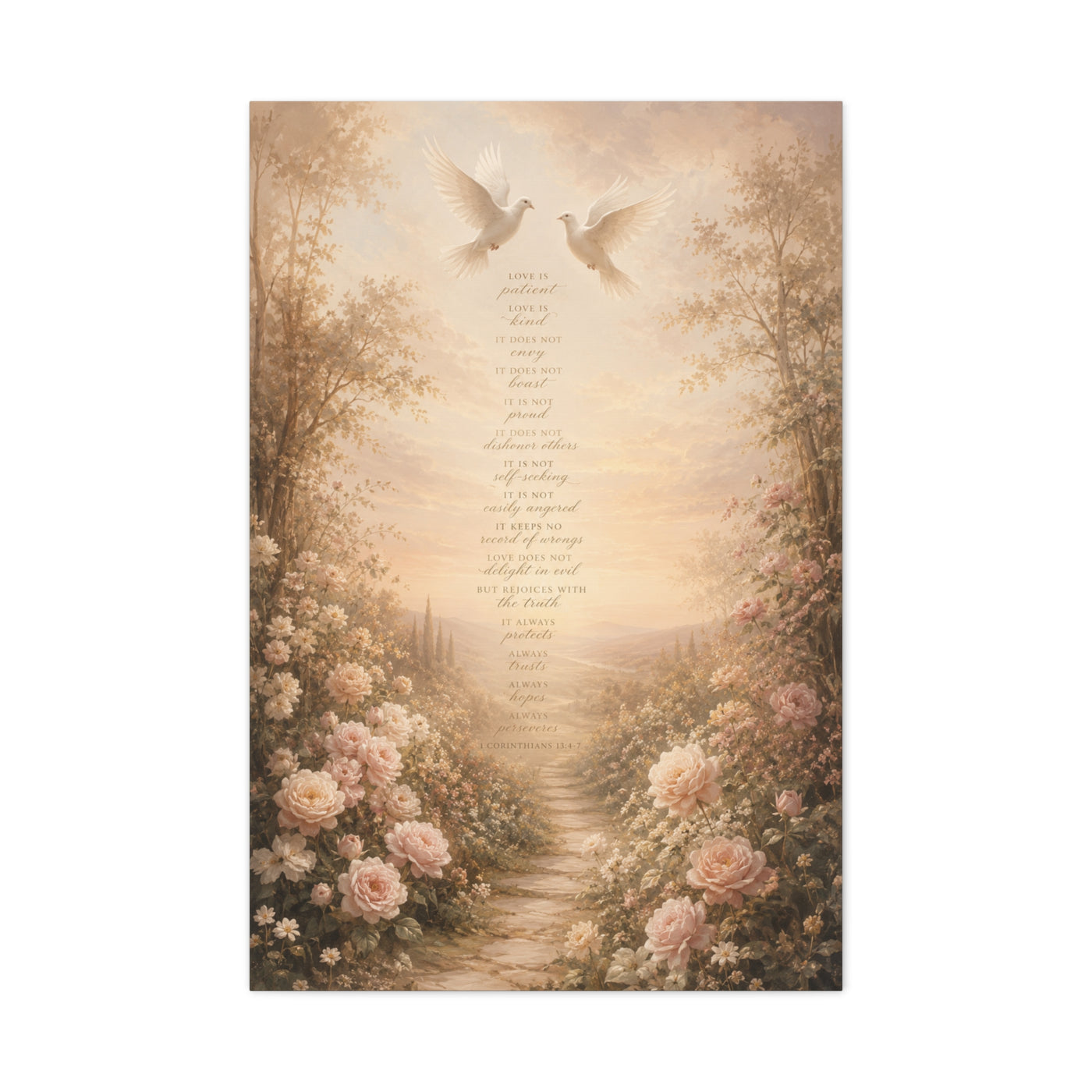 1 Corinthians 13 Dove Garden Scripture Wall Art & Canvas Print