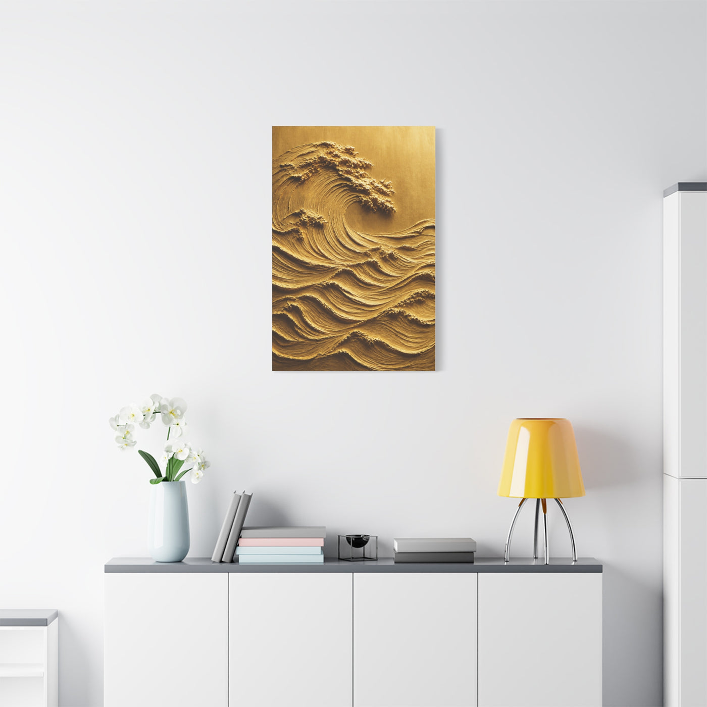 Golden Sculptural Wave Relief Wall Art & Canvas Print