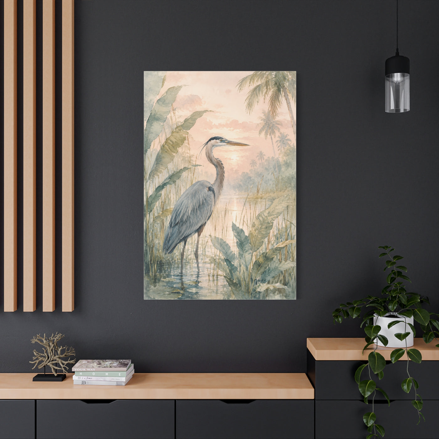 Soft Tropical Heron Marsh Landscape Tropical Wall Art & Canvas Print