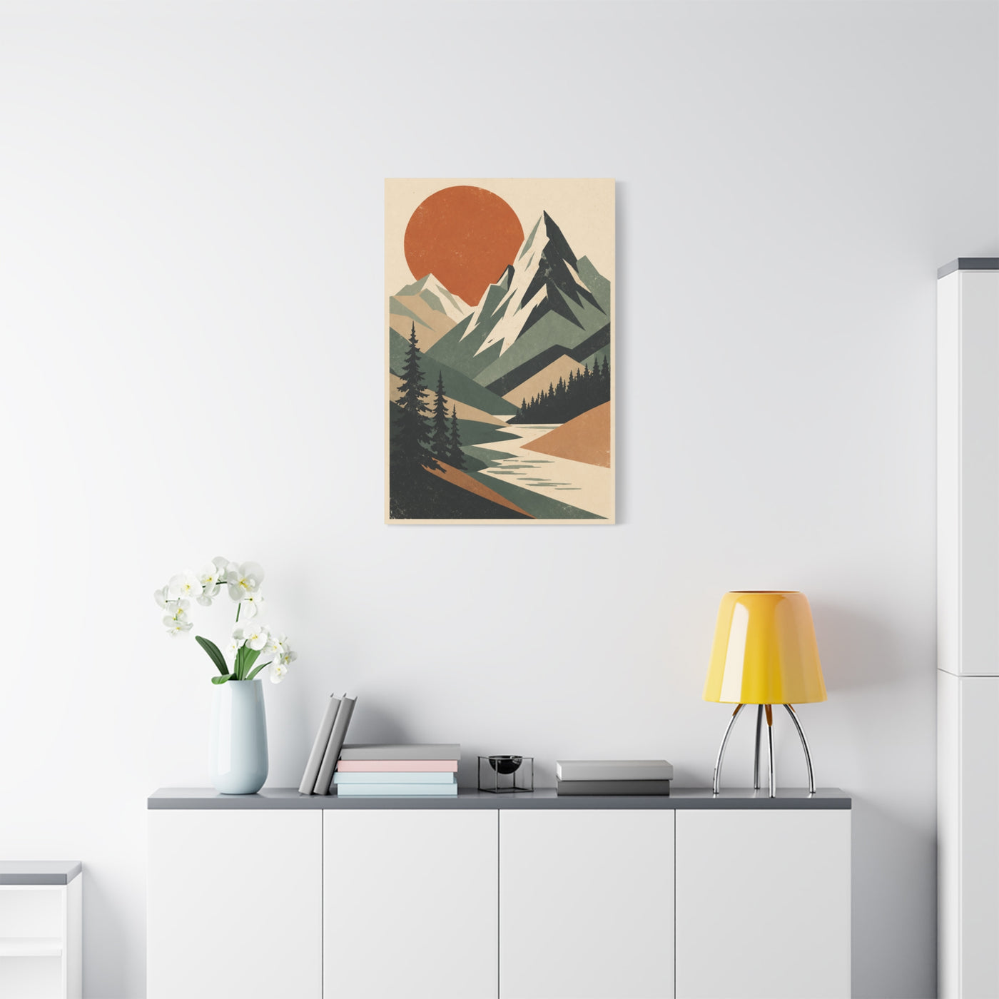 Mid-Century Graphic Sunset Mountain Wall Art & Canvas Print