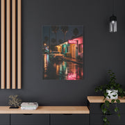 Neon Motel Night Reflection Wall Art & Canvas Print