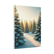 Snow Covered Christmas Tree Forest Under Winter Light Wall Art & Canvas Print