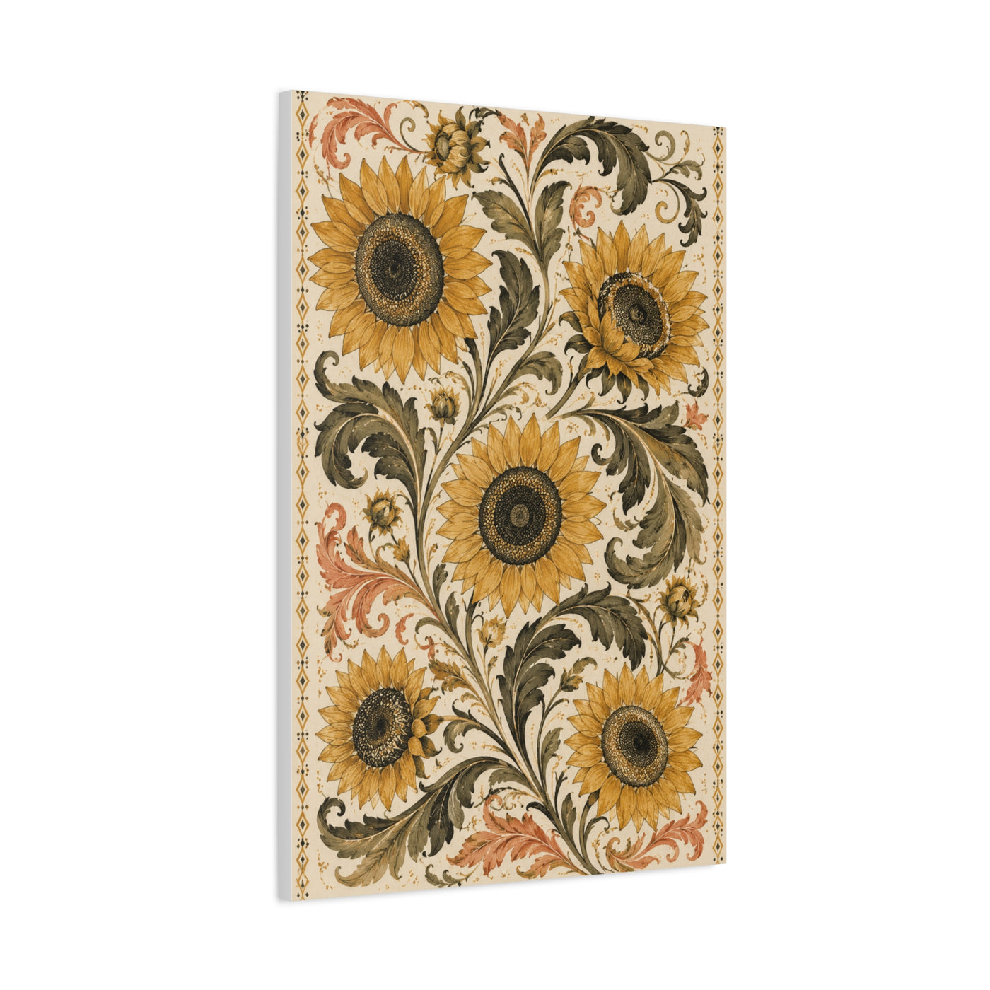 Vintage Botanical Sunflower Pattern Wall Art & Canvas Print