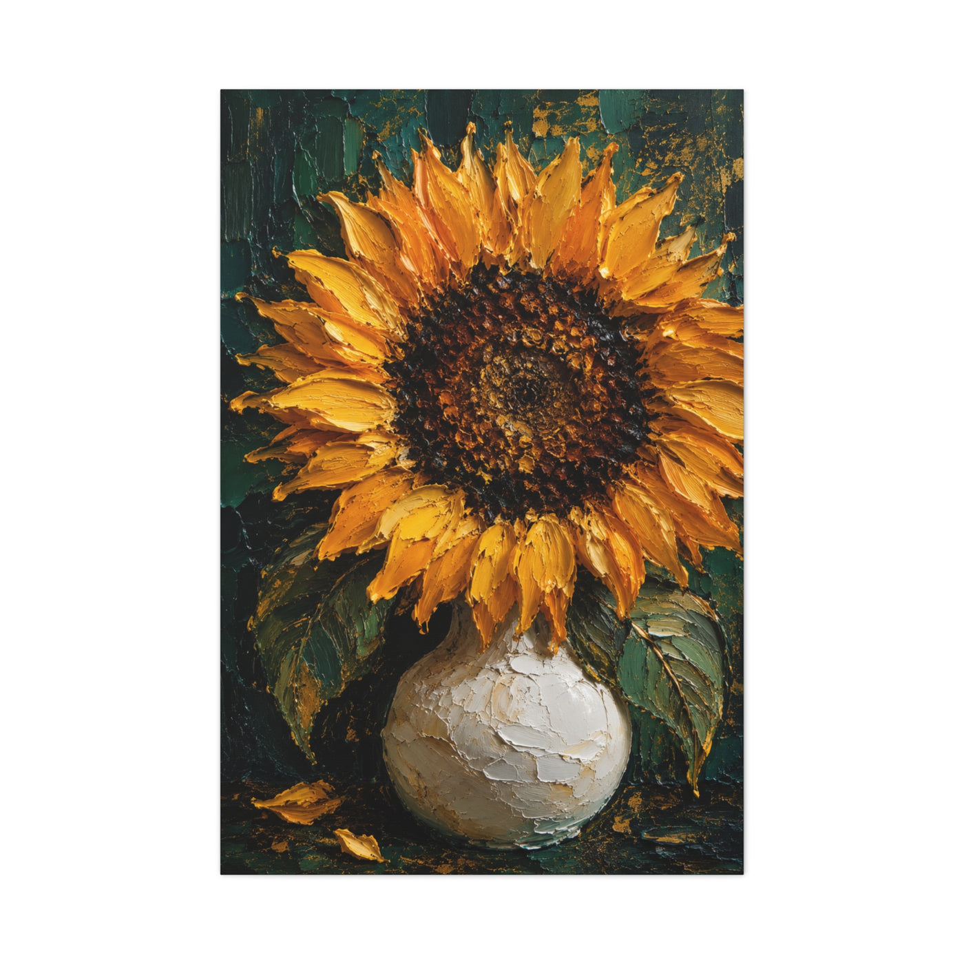 Luxury Impasto Sunflower Vase Painting Wall Art & Canvas Print