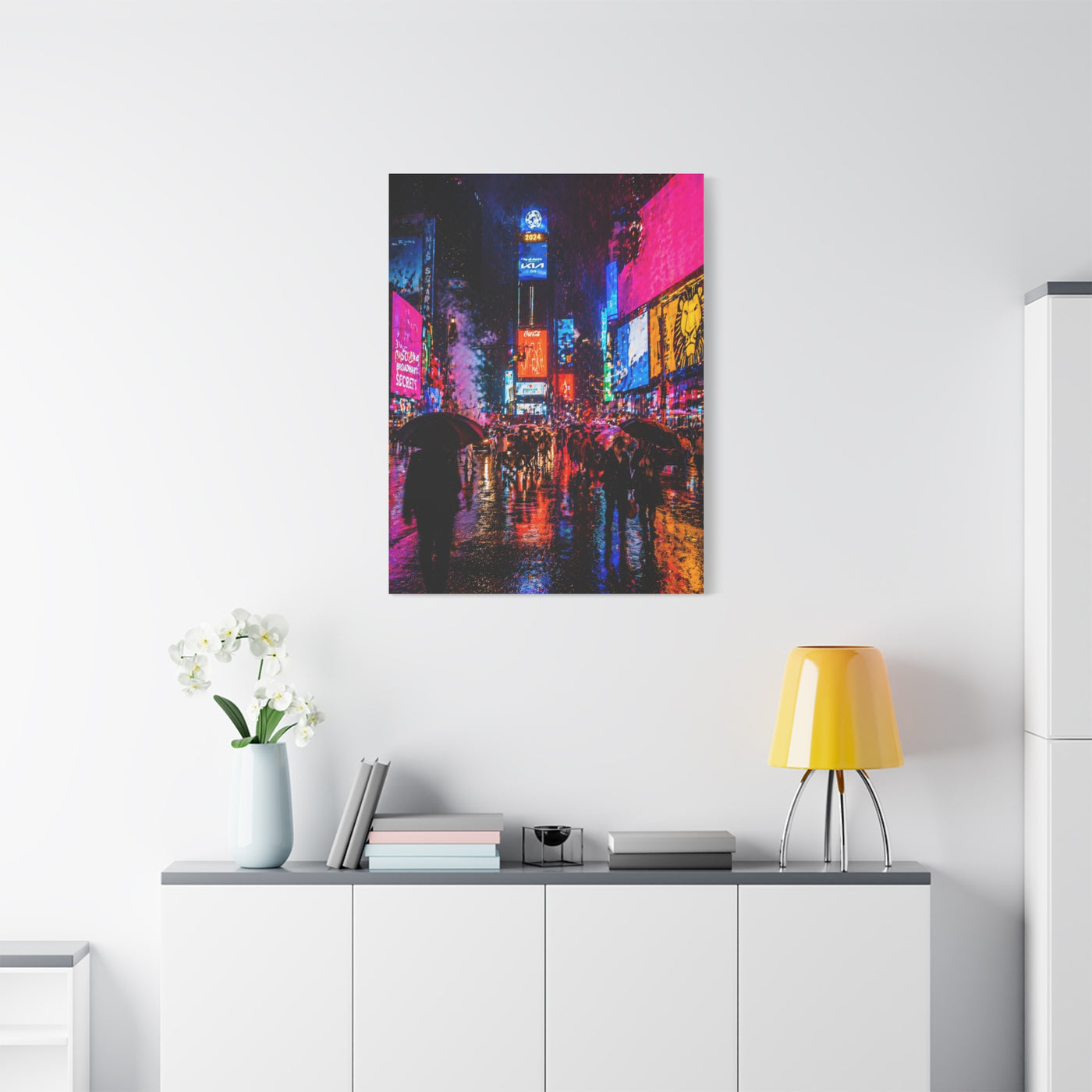 Times Square Neon Rain Night Wall Art & Canvas Print