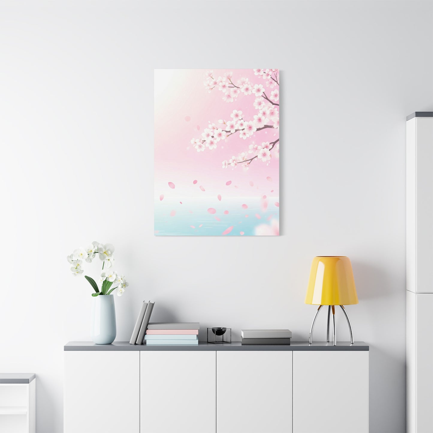 Minimal Sakura Petals Over Calm Water Wall Art & Canvas Prints