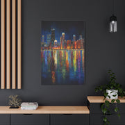Chicago Skyline Night Reflections Wall Art & Canvas Print