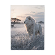 White Lion in Misty Savanna Dawn Wall Art & Canvas Print