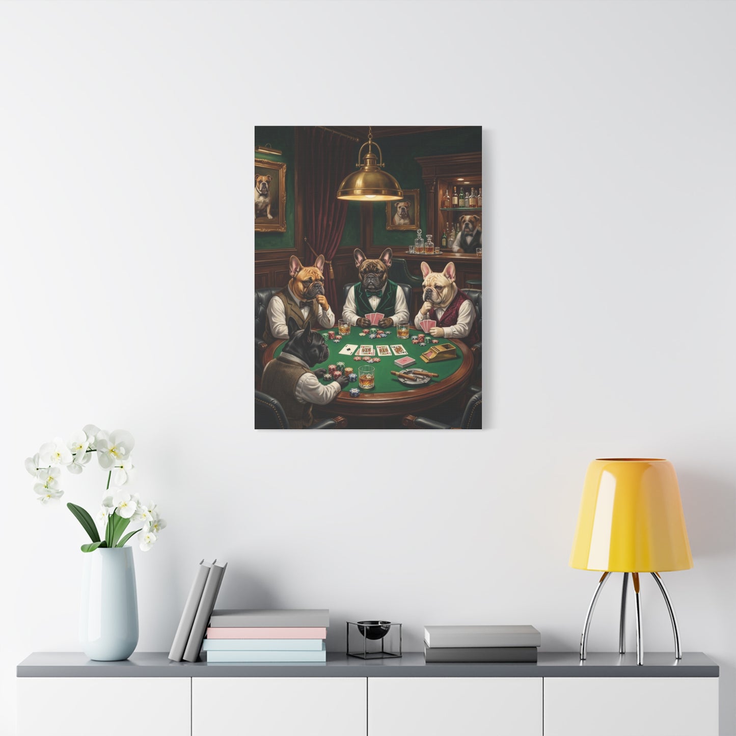 French Bulldog Private Bar Poker Scene Wall Art & Canvas Print
