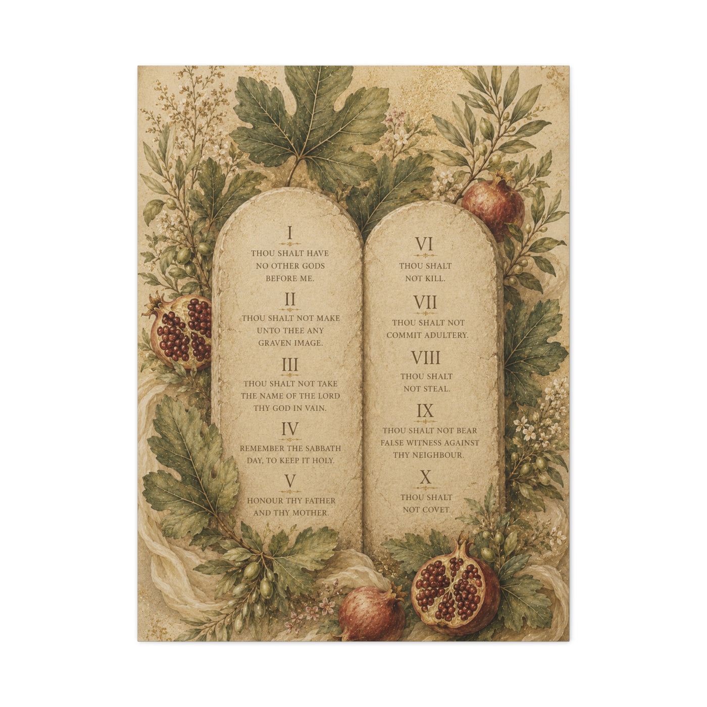 Ten Commandments Botanical Scripture Wall Art & Canvas Print