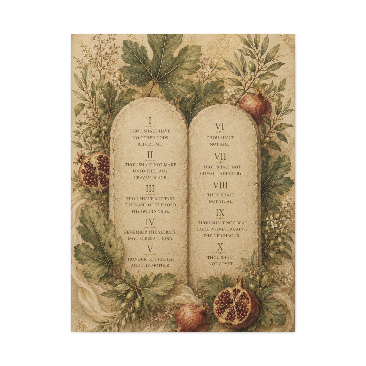Ten Commandments Botanical Scripture Wall Art & Canvas Print