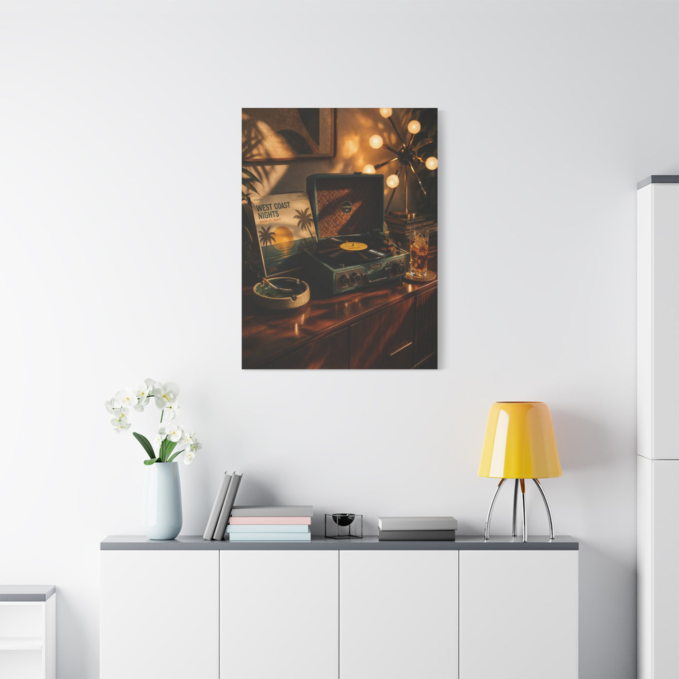 Retro Record Player Lounge Scene Wall Art & Canvas Print