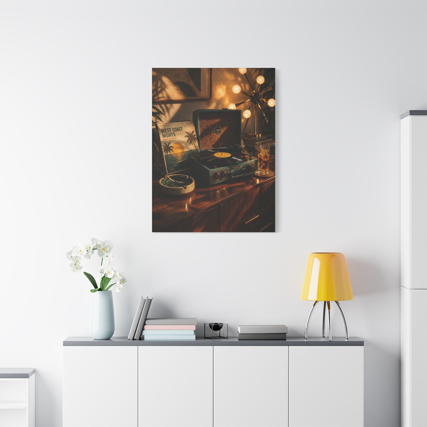 Retro Record Player Lounge Scene Wall Art & Canvas Print