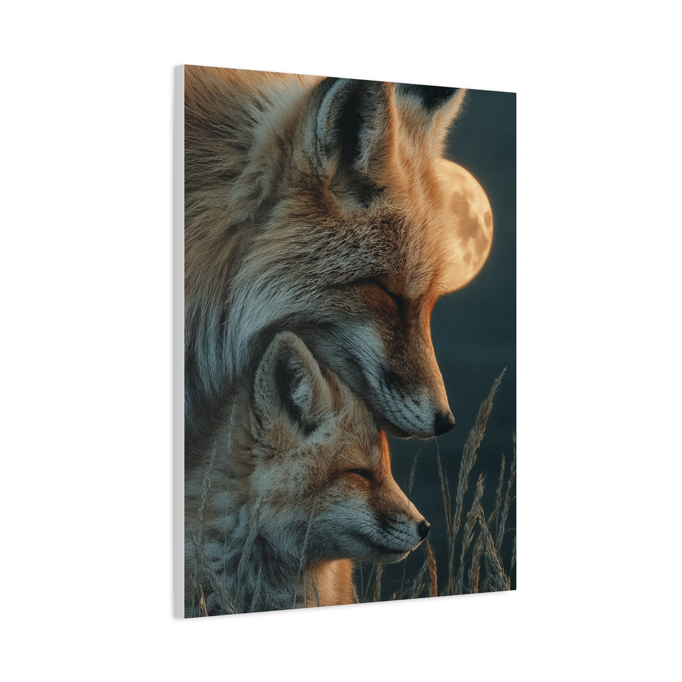 Mother and Cub Moonlit Fox Portrait Wall Art & Canvas Print