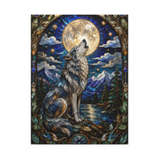 Stained Glass Moonlit Wolf Landscape Wall Art & Canvas Print