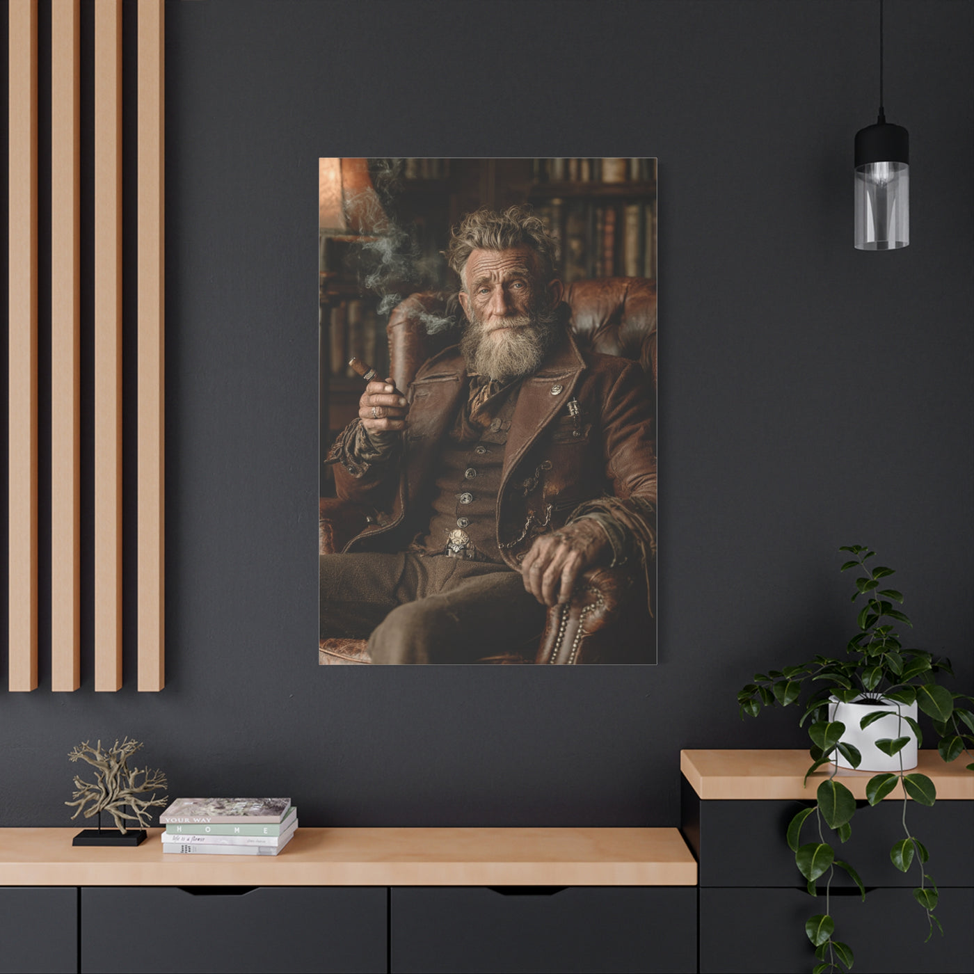 Old Man Cigar Portrait Wall Art & Canvas Print