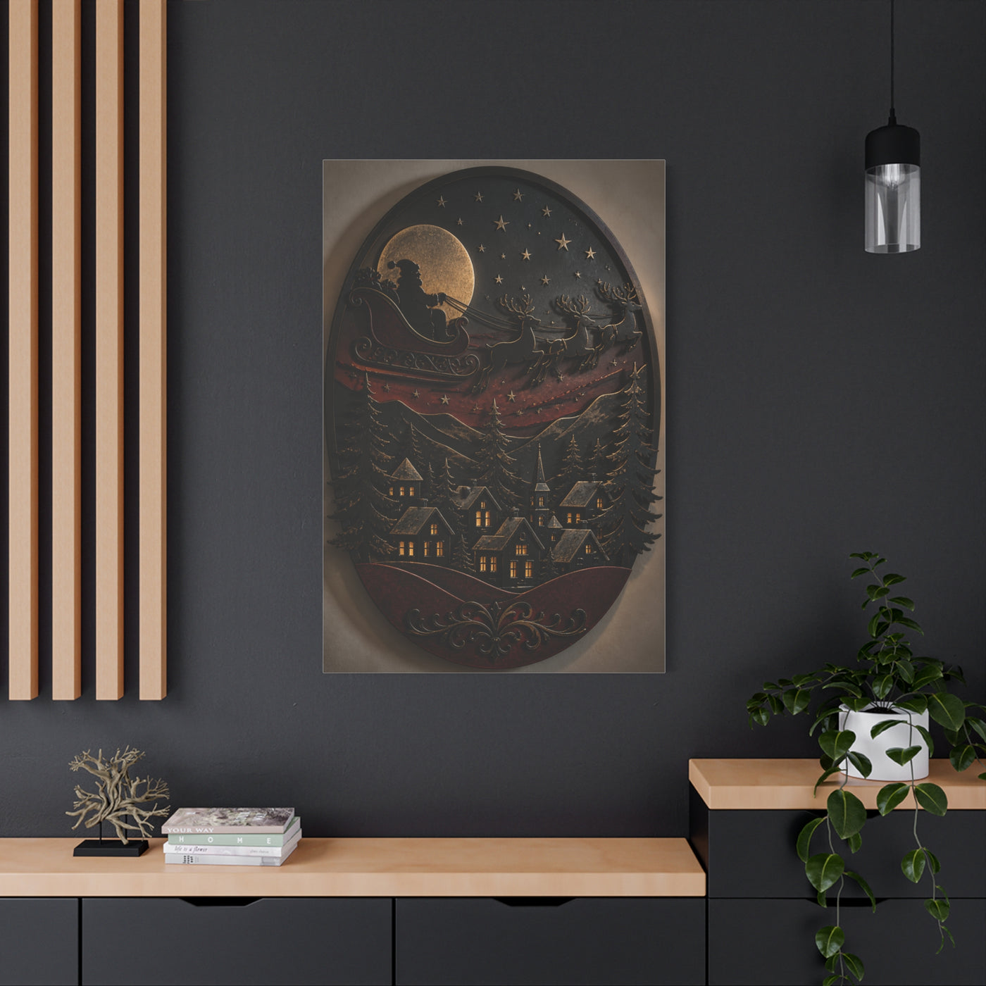 Layered Metal Santa Sleigh Village Wall Art & Canvas Print